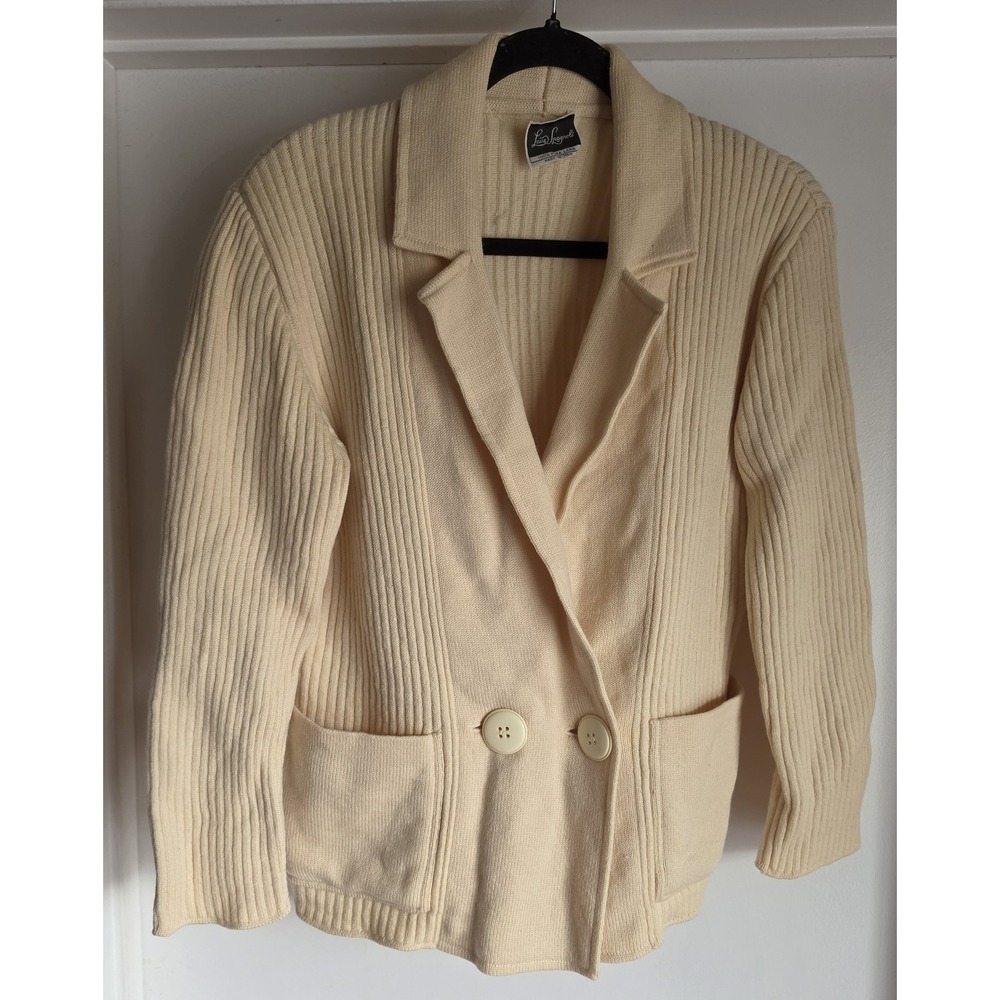 Luisa Spagnoli Wool Cardigan Cream Collared Long Sleeve Ribbed Classic Italy